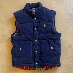 Polo by Ralph Lauren Navy Quilted Vest with Yellow Logo plaid flannel lining